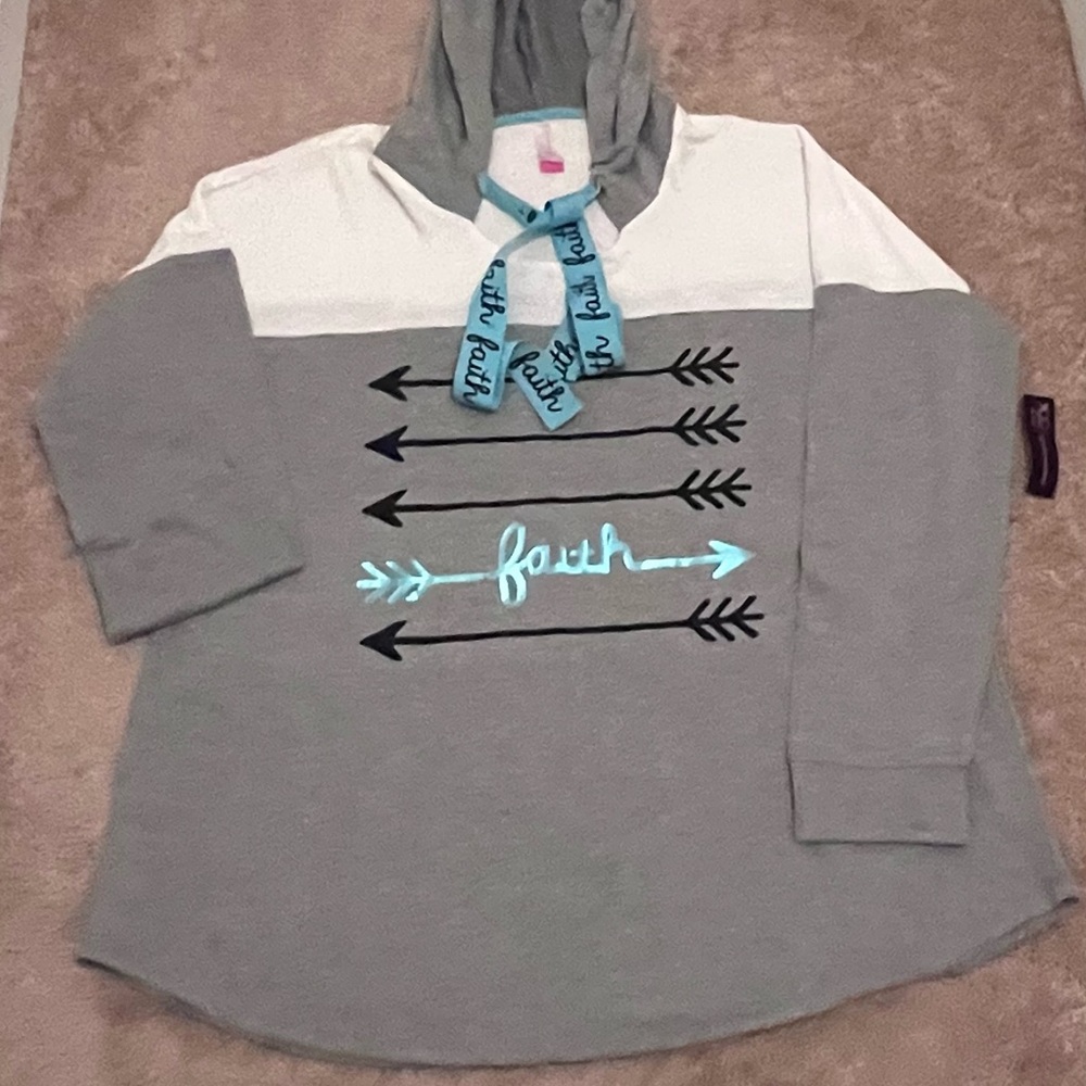 Gray and White Hoodie with Blue Accents